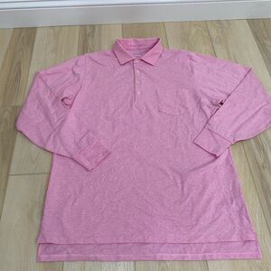 B Draddy Polo Shirt Mens Medium Pink Golf Long Sleeve Collar Spandex Stretch EUC